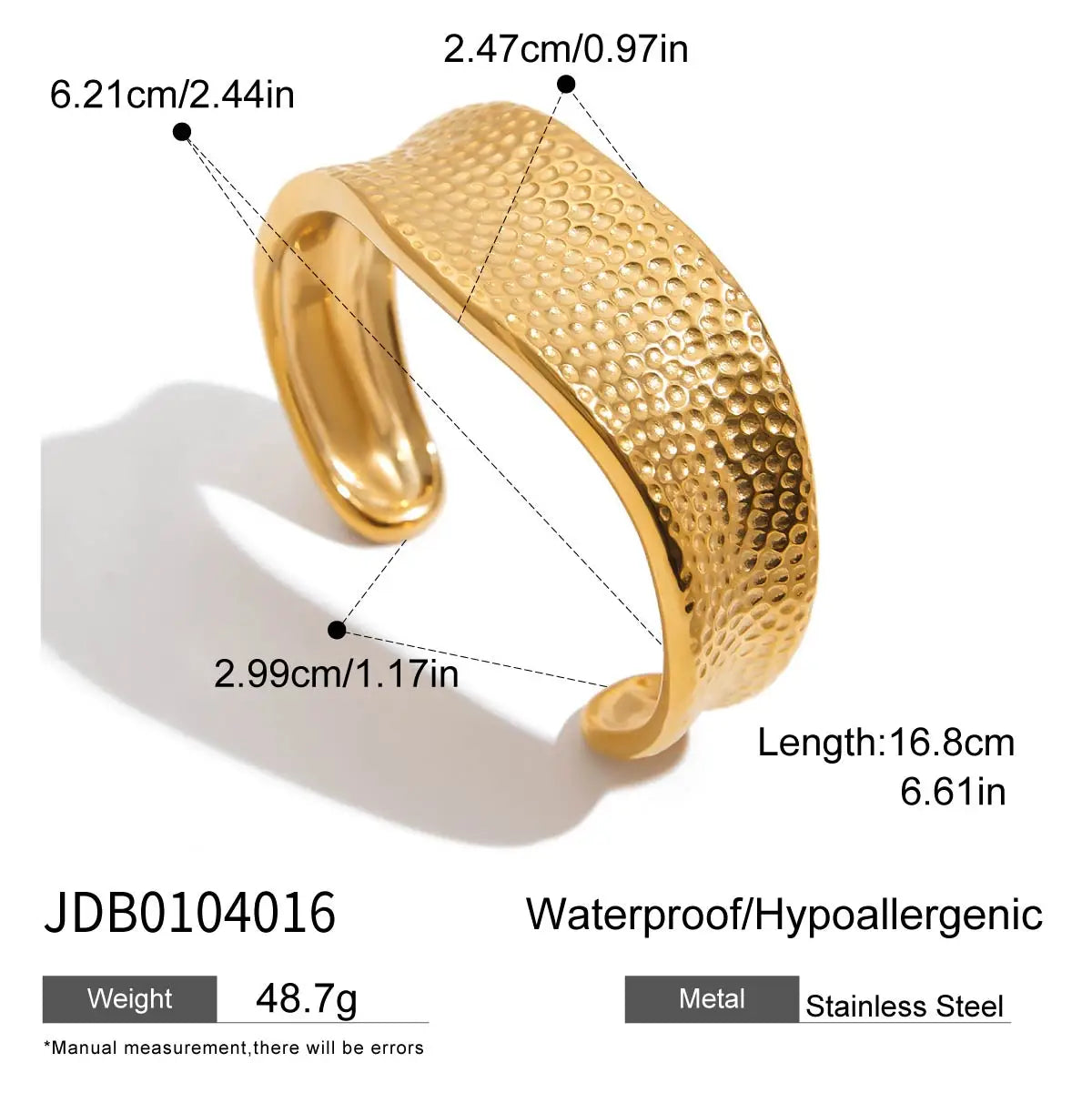 KIKA Unique Stainless Steel 316L Metal Wide Cuff Open Bracelet Bangle  PVD Plated Waterproof