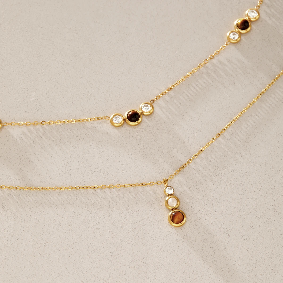 KIKA Tiger Eye Stone Zircon Pendant Necklace For Women Minimalist 18K Gold PVD Plated Stainless Steel 316L