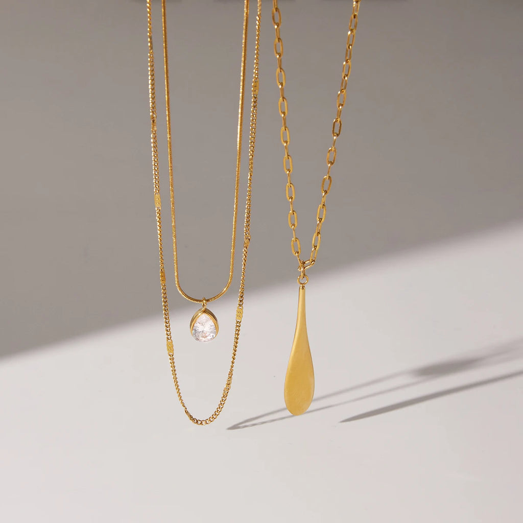 Kika Classic Water Droplet Shaped Pendant Double Layered Necklace