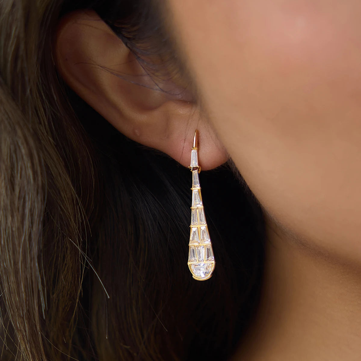 KIKA Geometric Zircon Long Water Drop Earrings 18K Gold Plated Stainless Steel 316L