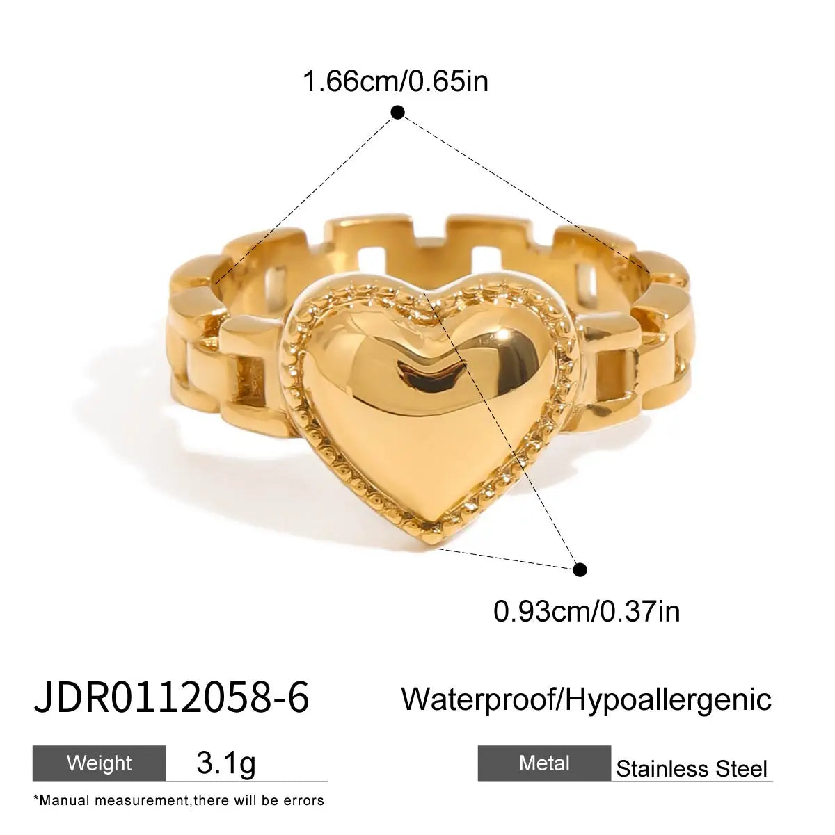 Kika Minimalist Geometric Watch Ring 18K Gold Color Plated Stainless Steel Texture Strap Ring