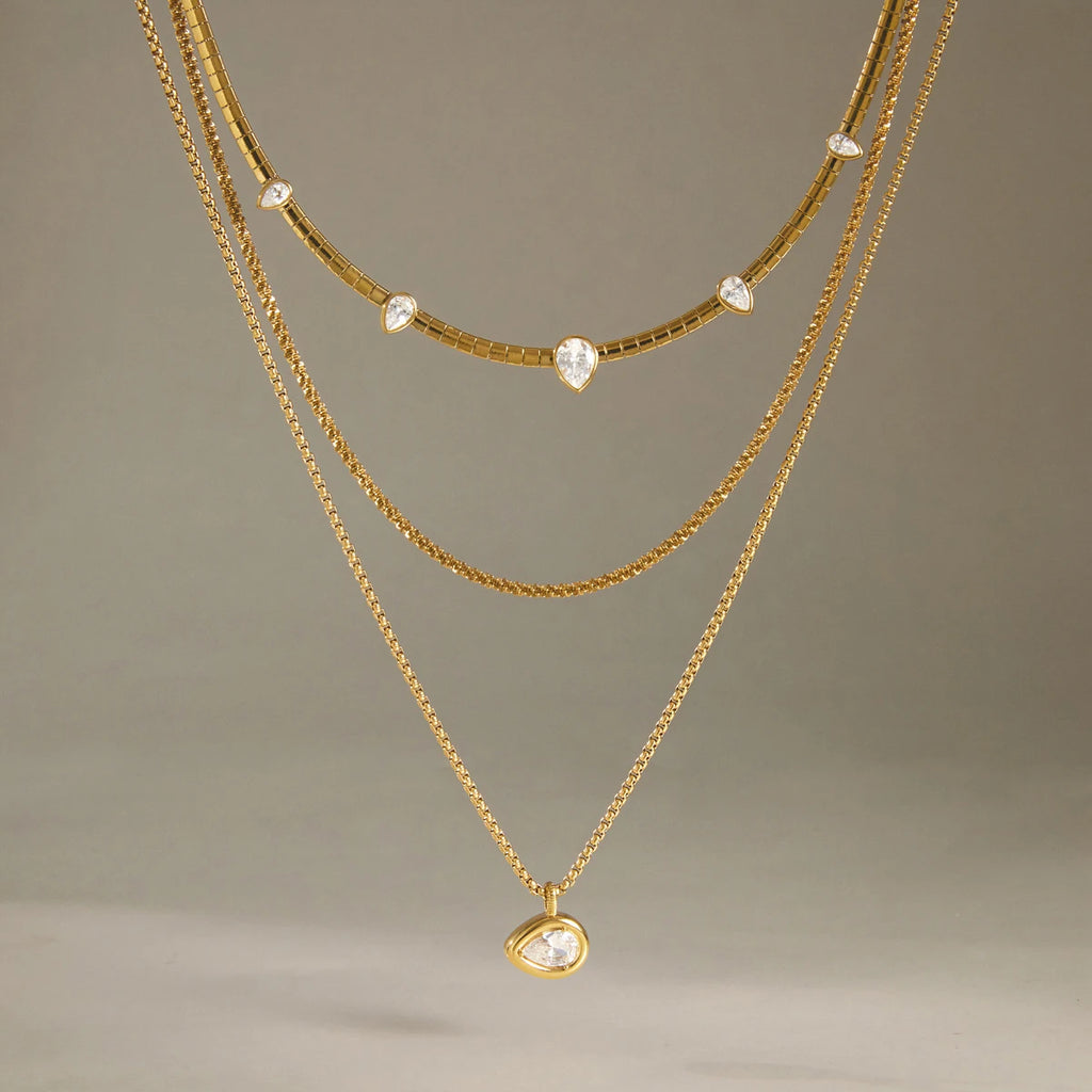 Kika Water Drop Zircon Pendant Necklace 18K Gold PVD Plated Stainless Steel 316L