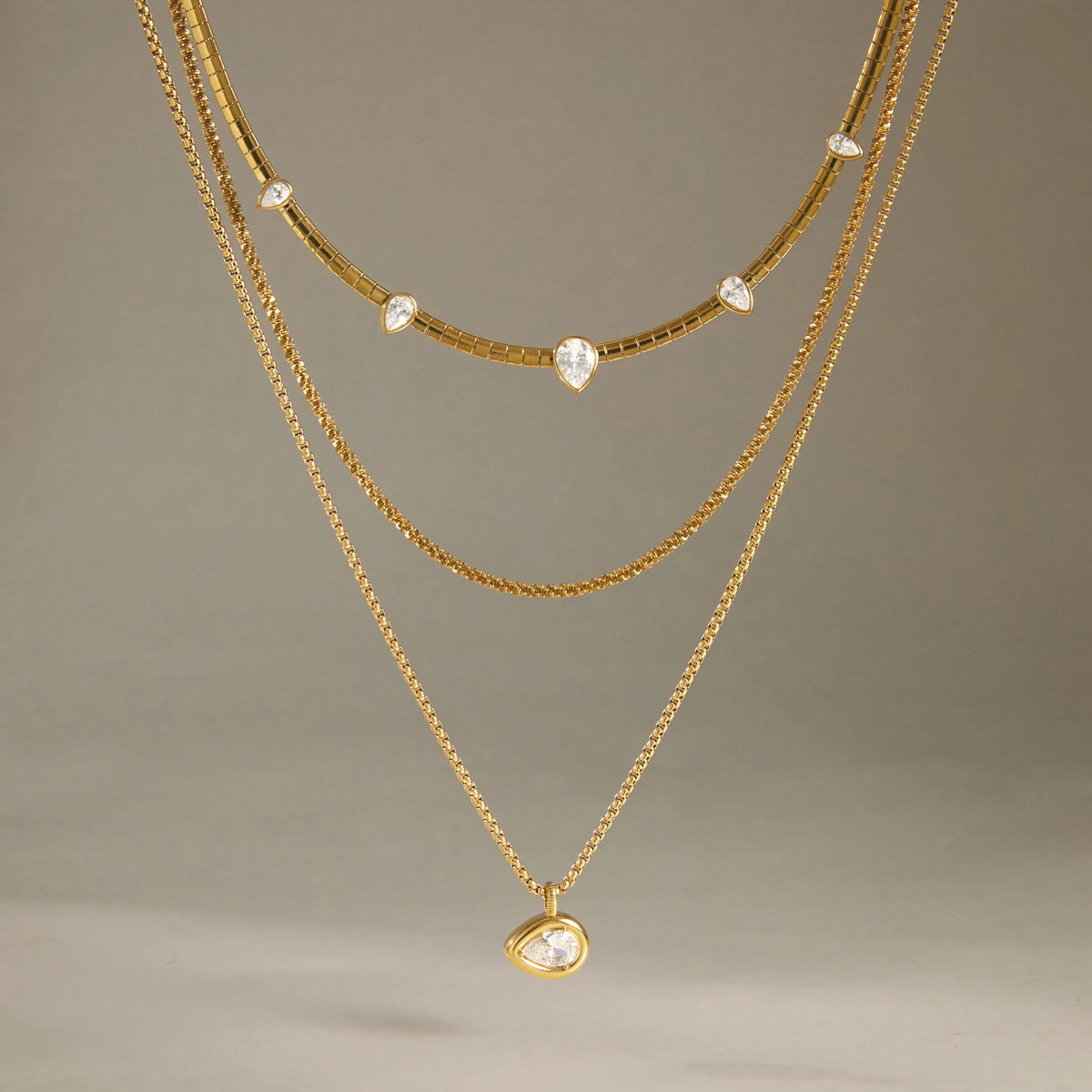 Kika Water Drop Zircon Pendant Necklace 18K Gold PVD Plated Stainless Steel 316L