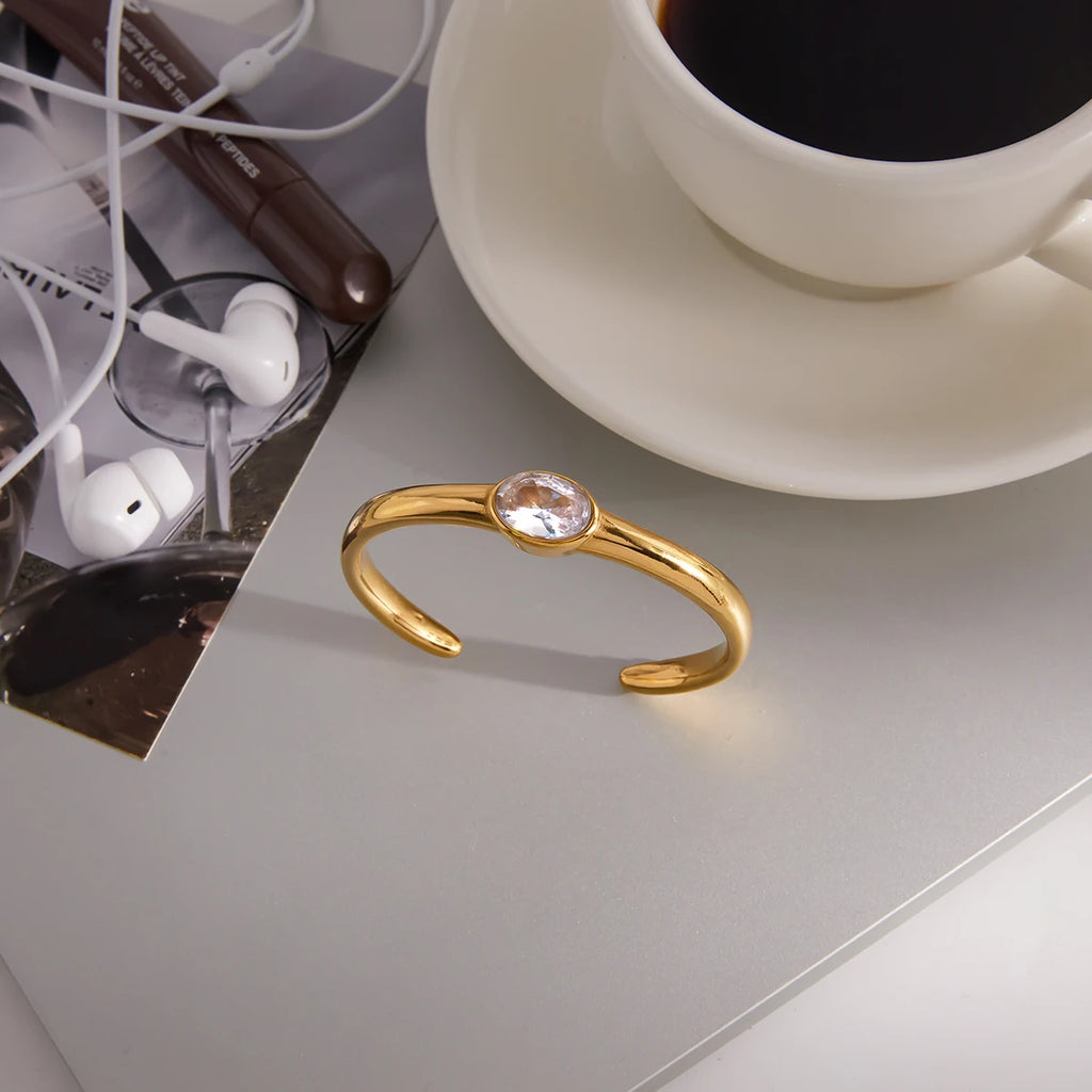 KIKA Classic white Egg Shaped Zircon Open Bracelet For Women 18K PVD Plated Stainless Steel Heart-Shaped Bracelets Jewelry