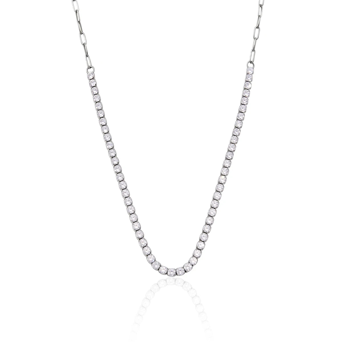 Kika Delicate Steel Color Paperclip Chain With White Zirconia Necklaces