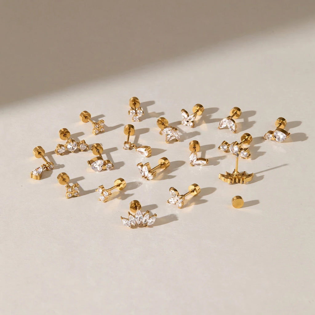KIKA Classic Geometric Zircon Stud Earrings For Women 18K Gold PVD Plated Stainless Steel Sleeping Earrings Fashion Jewelry