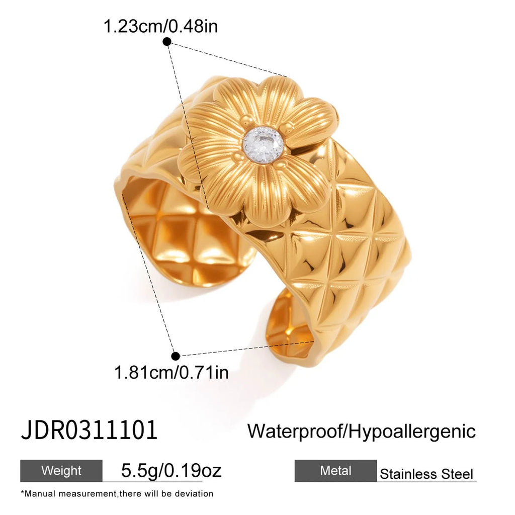 KIKA Classic Daisy Flower Bracelet With White Zircon Accents Jewelry Set For Women Gold Plated Stainless Steel Layered Jewelry