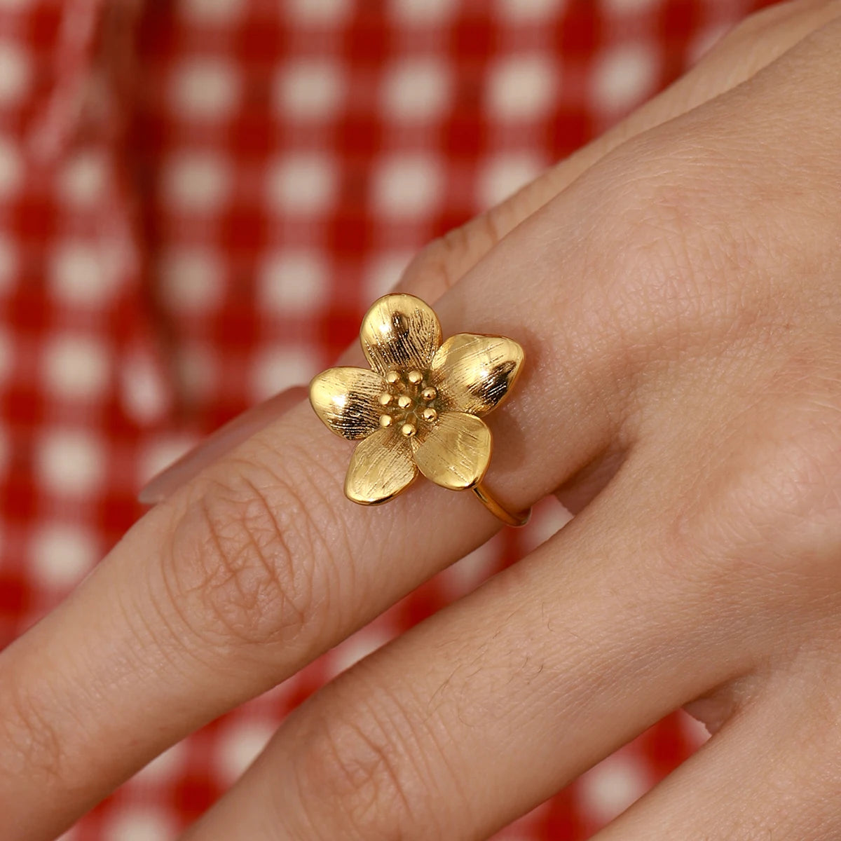 Kika Fashion Alien Pearl Ring 18K Gold Color Plated Stainless Steel Folded Foldable Ring