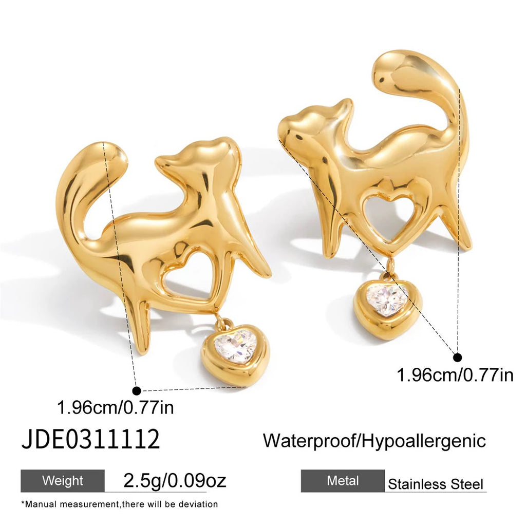 Classic Hollowed Out Heart-Shaped Cat Earrings