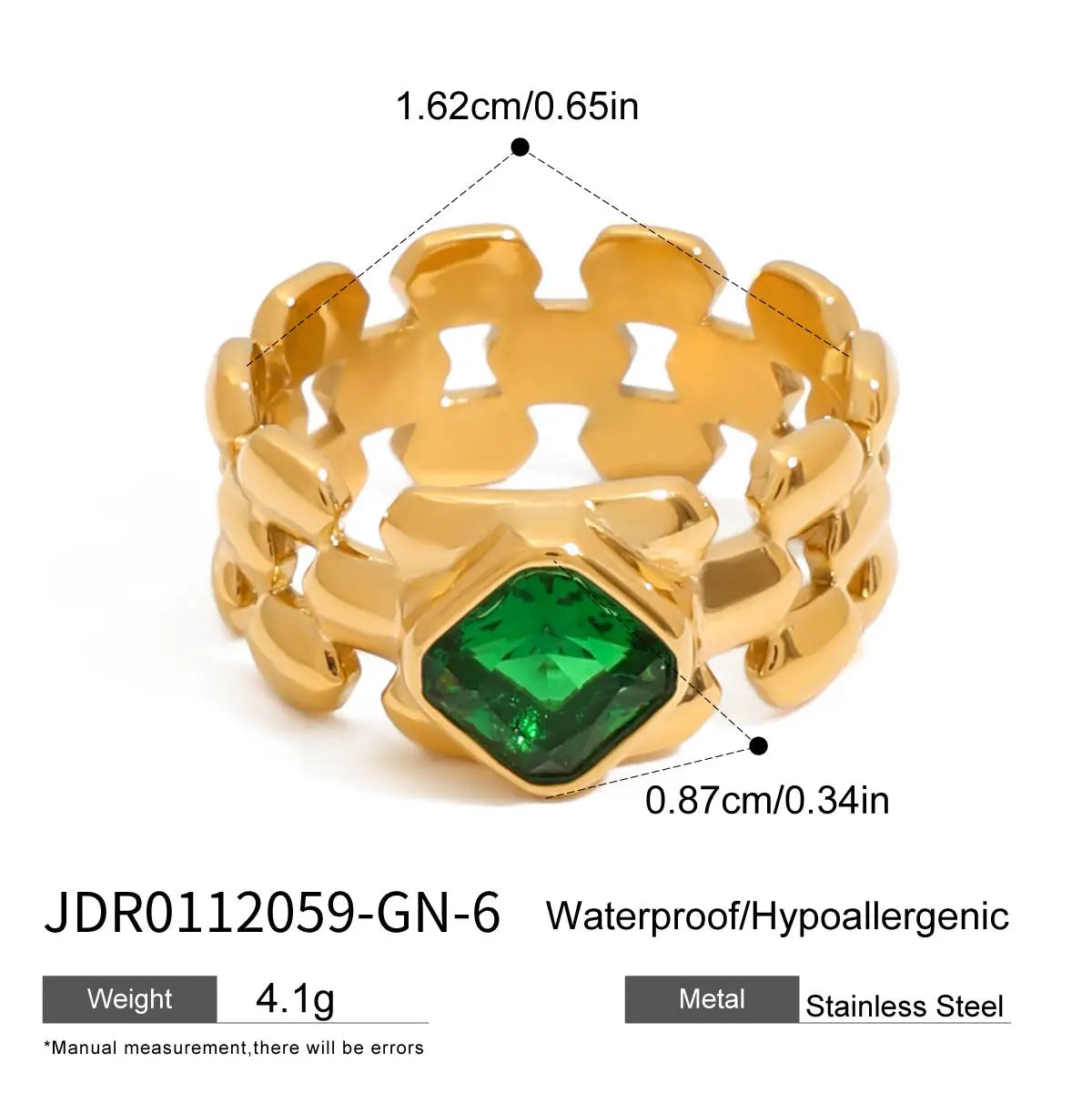 Kika Minimalist Geometric Watch Ring 18K Gold Color Plated Stainless Steel Texture Strap Ring