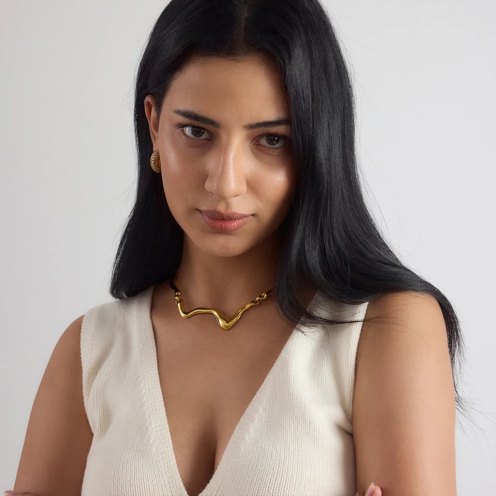 KIKA Chunky Wave Shape Choker Necklace For Women Minimalist 18K Gold PVD Plated Stainless Steel Necklace Fashion Jewelry Gift