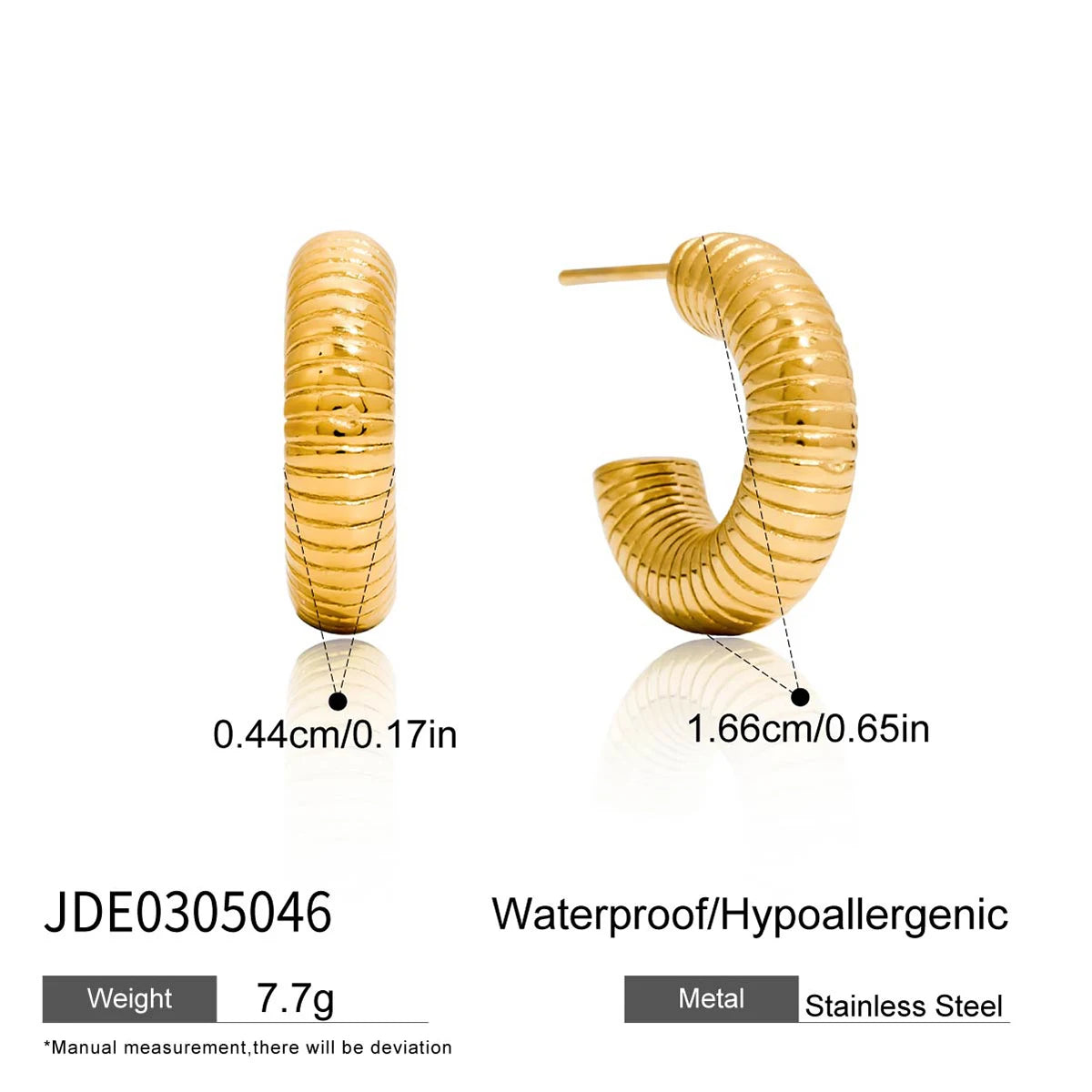 KIKA Minimalist Classic 18K Gold Color PVD  Plated Stainless Steel 316L C-Shaped Earrings Hypoallergenic Waterproof