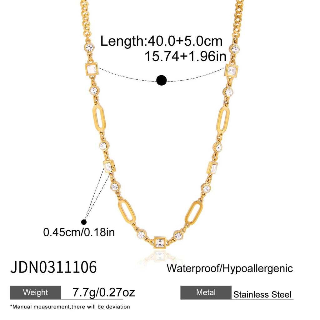Kika Classic Hollow Out Chain Necklace With White Rhinestone