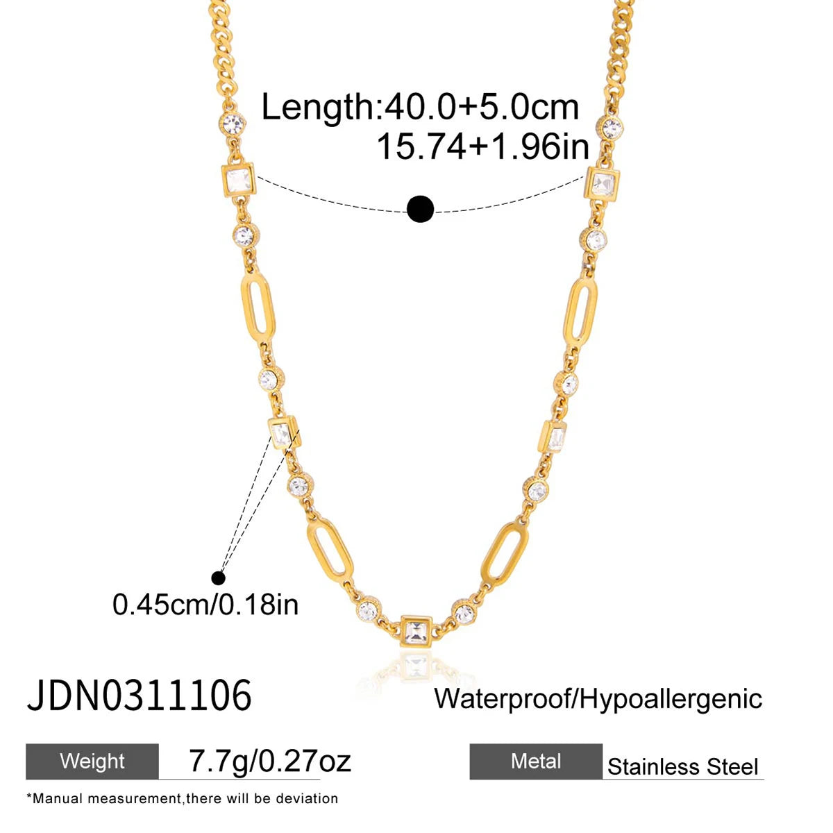 Kika Classic Hollow Out Chain Necklace With White Rhinestone