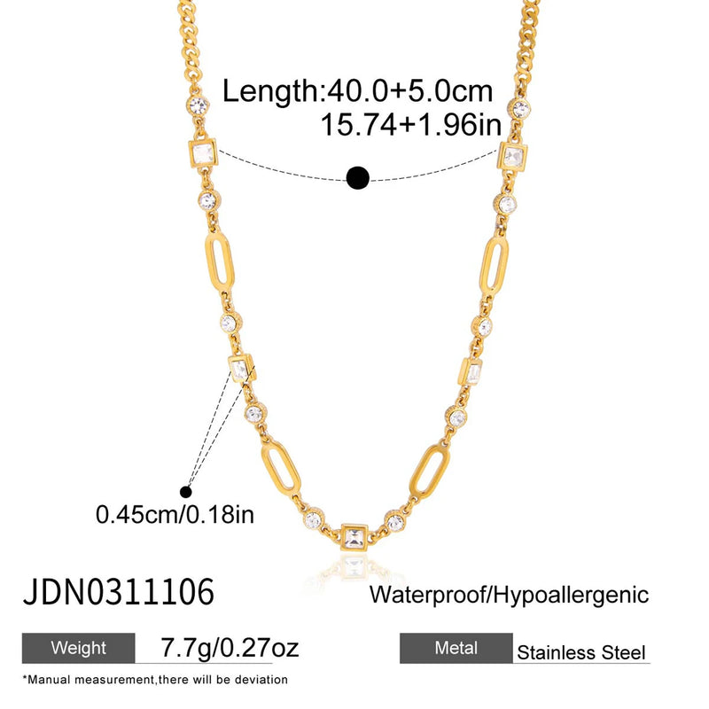Kika Classic Hollow Out Chain Necklace With White Rhinestone