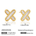 KIKA Delicate Iced Out Zircon Crossed Stud Earrings For Women 18K Gold Plated Stainless Steel Earrings Fashion Jewelry Gift