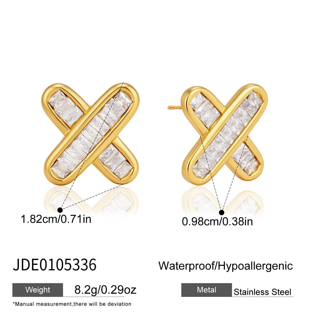 KIKA Delicate Iced Out Zircon Crossed Stud Earrings For Women 18K Gold Plated Stainless Steel Earrings Fashion Jewelry Gift