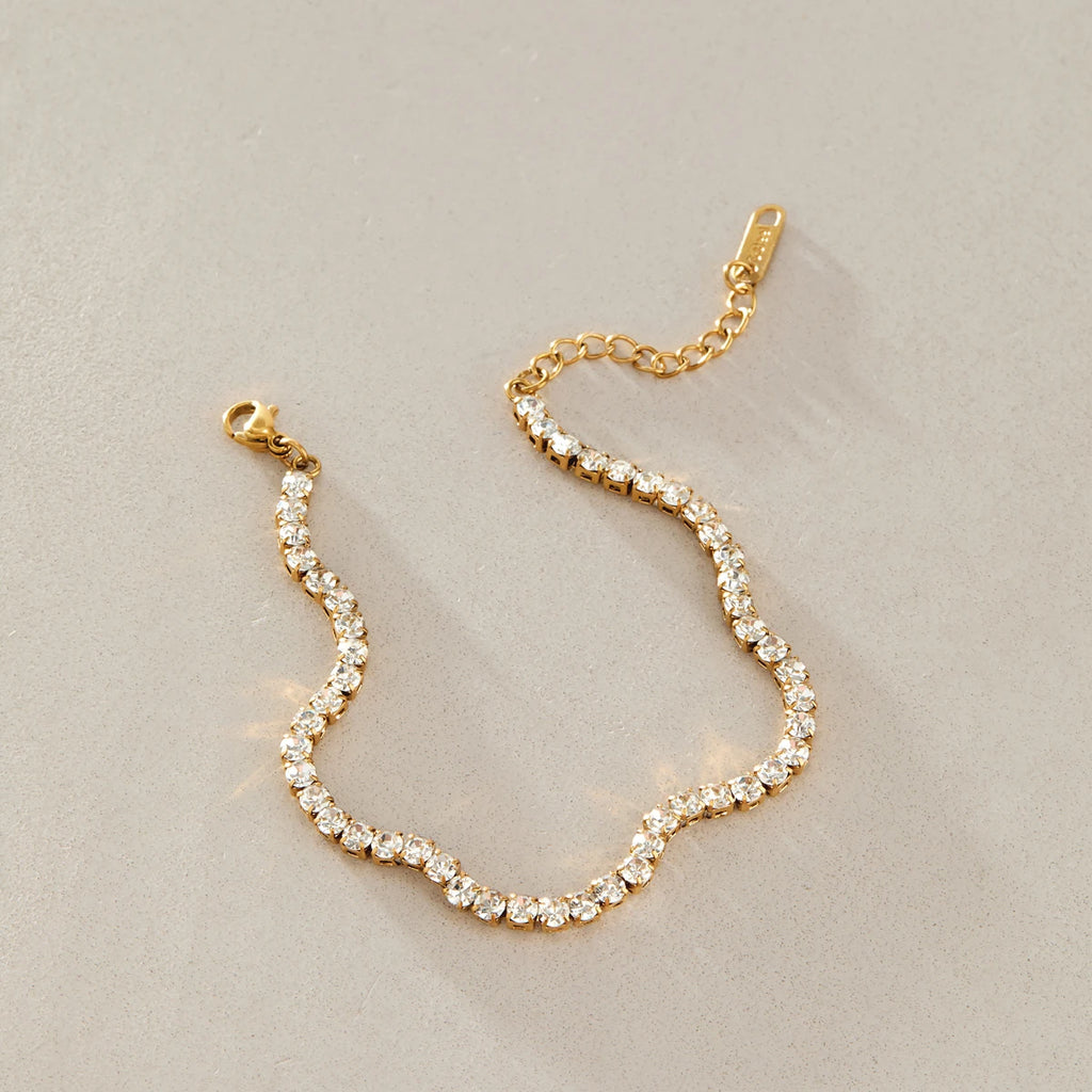 KIKA Classic Crystal Tennis Chain Wave Shape Bracelet For Women 18K Gold PVD Plated Stainless Steel Bracelet Fashion Jewelry