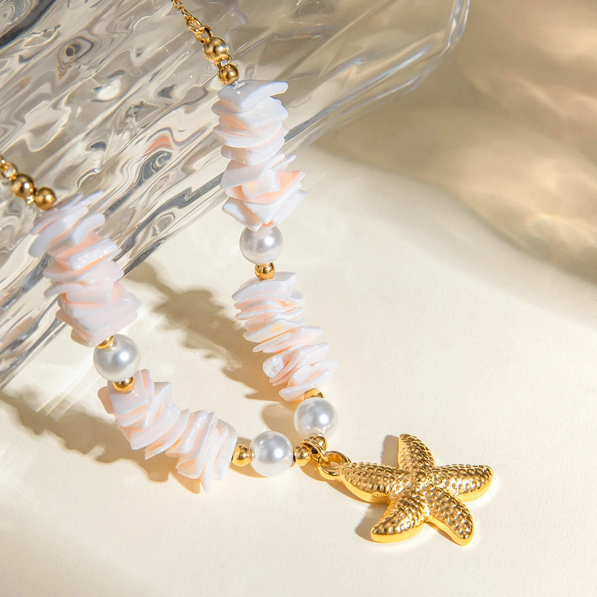 Kika Vacation Style Ocean Series Shell Starfish ImitationPearl Necklace