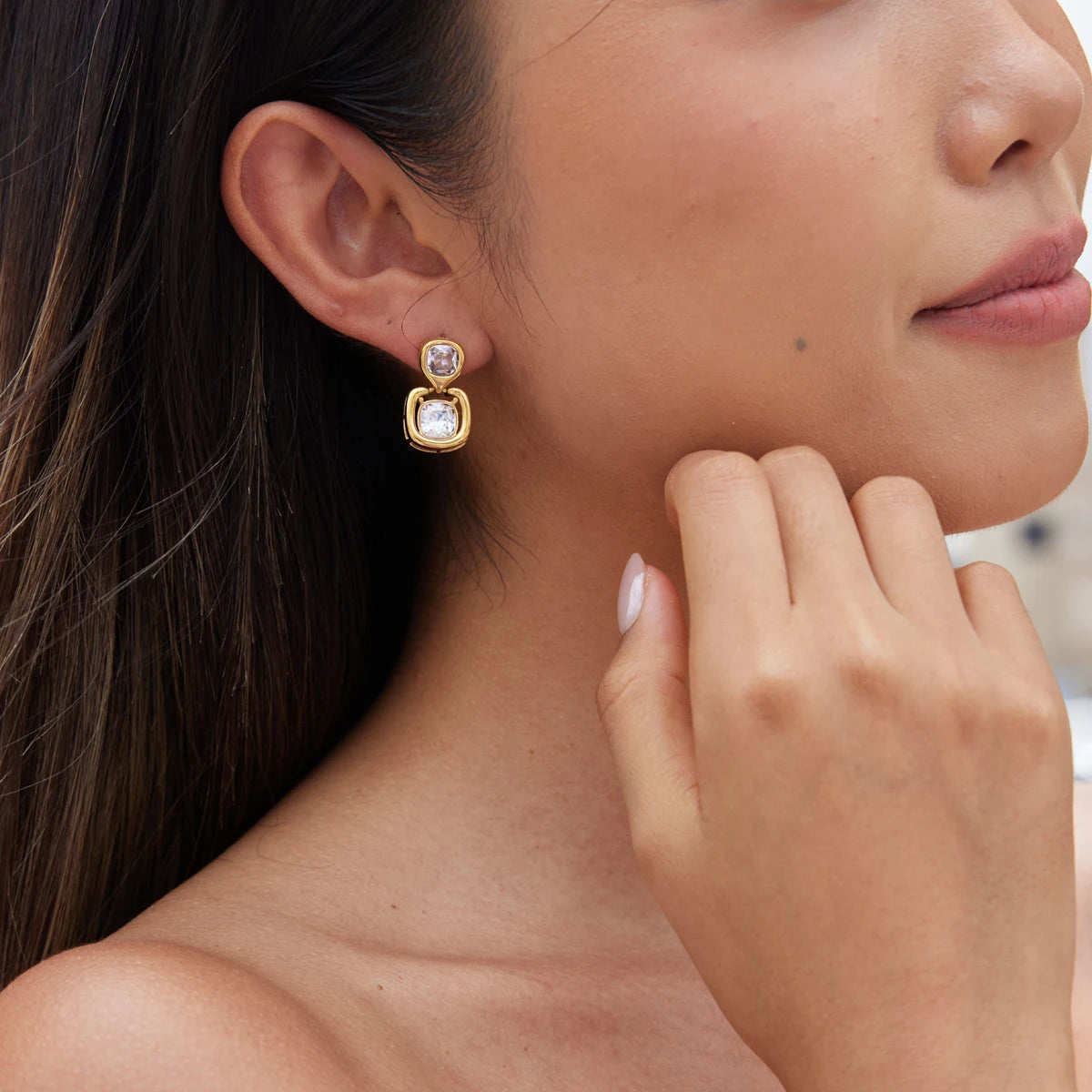 KIKA Delicate Square Zircon Earrings  18K Gold PVD Plated Stainless Steel 316L