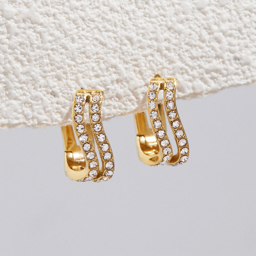 Kika Classic Crystal U Shape Clip Earrings For Women Minimalist 18K Gold PVD Plated Stainless Steel