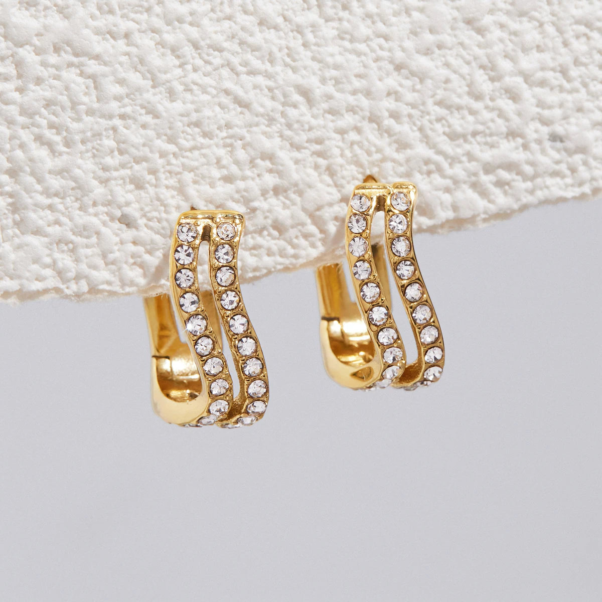 Kika Classic Crystal U Shape Clip Earrings For Women Minimalist 18K Gold PVD Plated Stainless Steel