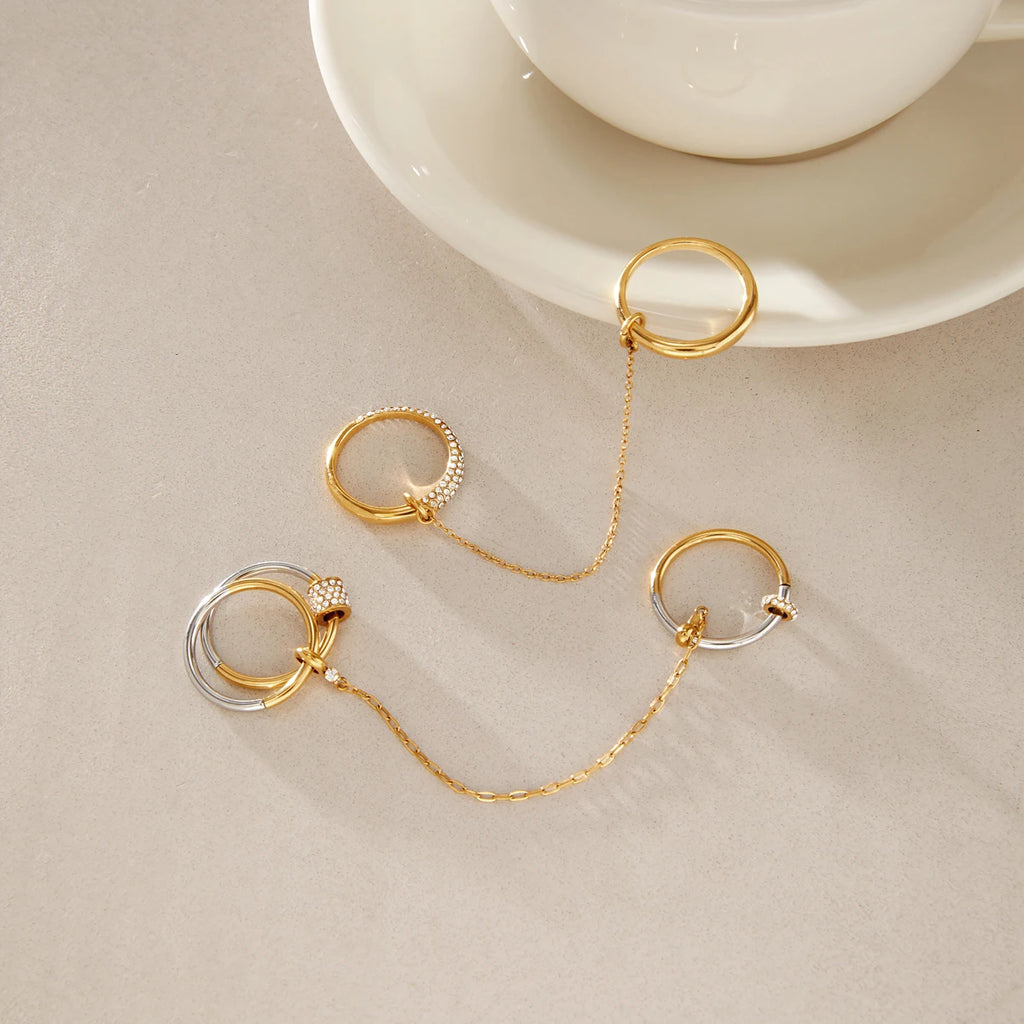 KIKA Delicate Crystal Rings For Women Minimalist 18K Gold PVD Plated Stainless Steel Tassel Rings Fashion Jewelry Gift