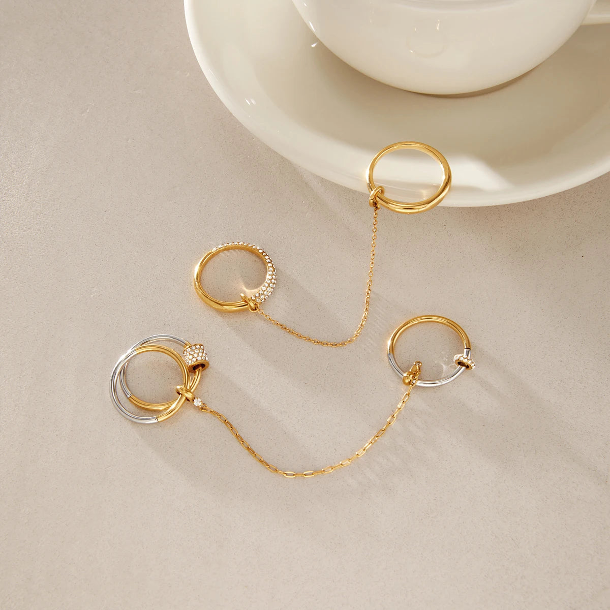 KIKA Delicate Crystal Rings For Women Minimalist 18K Gold PVD Plated Stainless Steel Tassel Rings Fashion Jewelry Gift