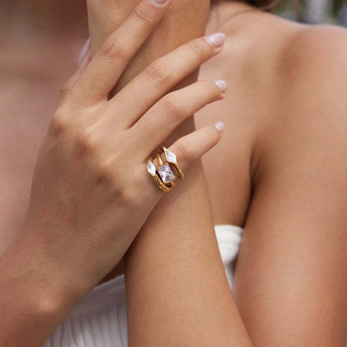 KIKA  Geometric Zircon Stackable Pinky Rings PVD 18K Gold Plated Stainless Steel 316L