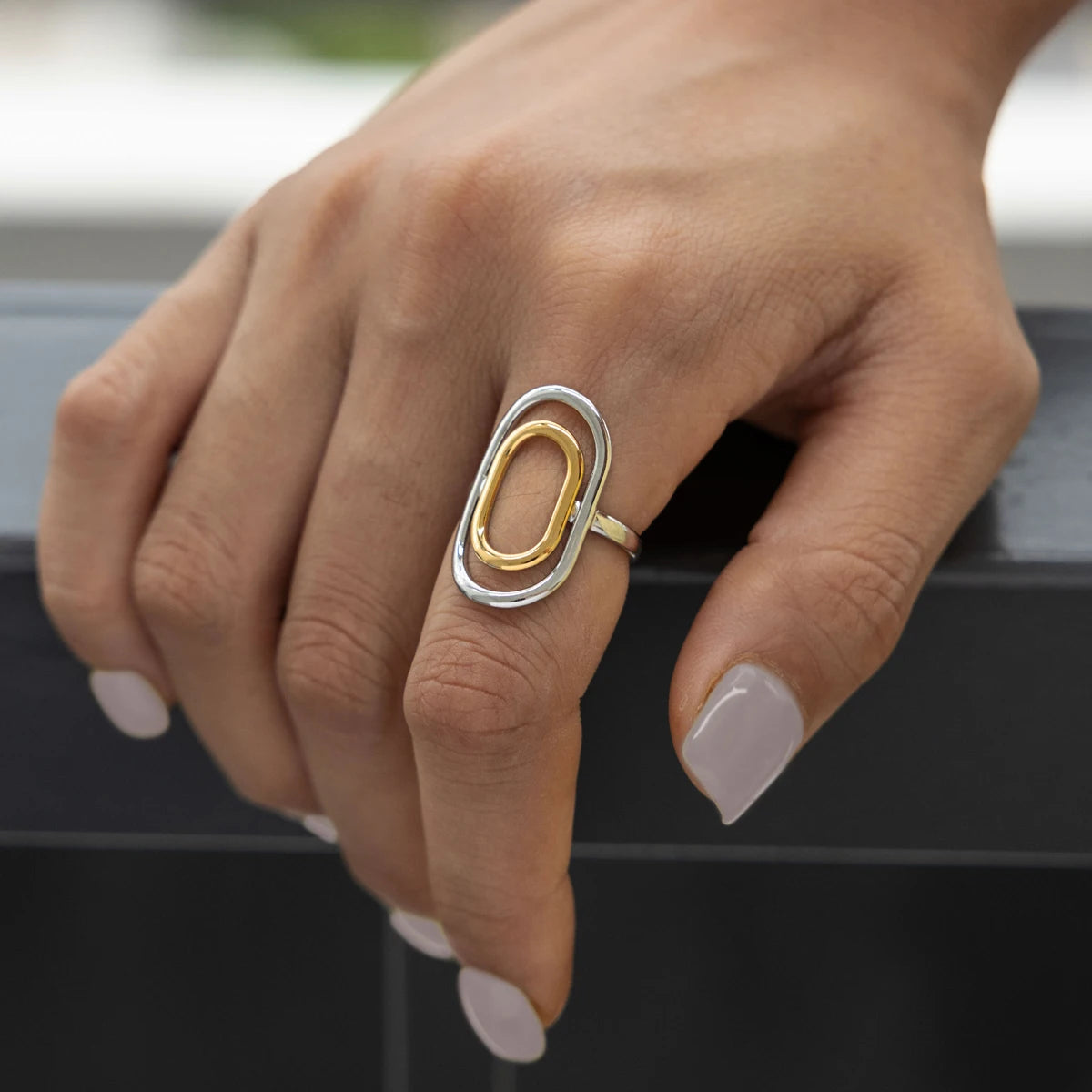 Kika Minimalist Oval Shape Mixed Color Open Rings