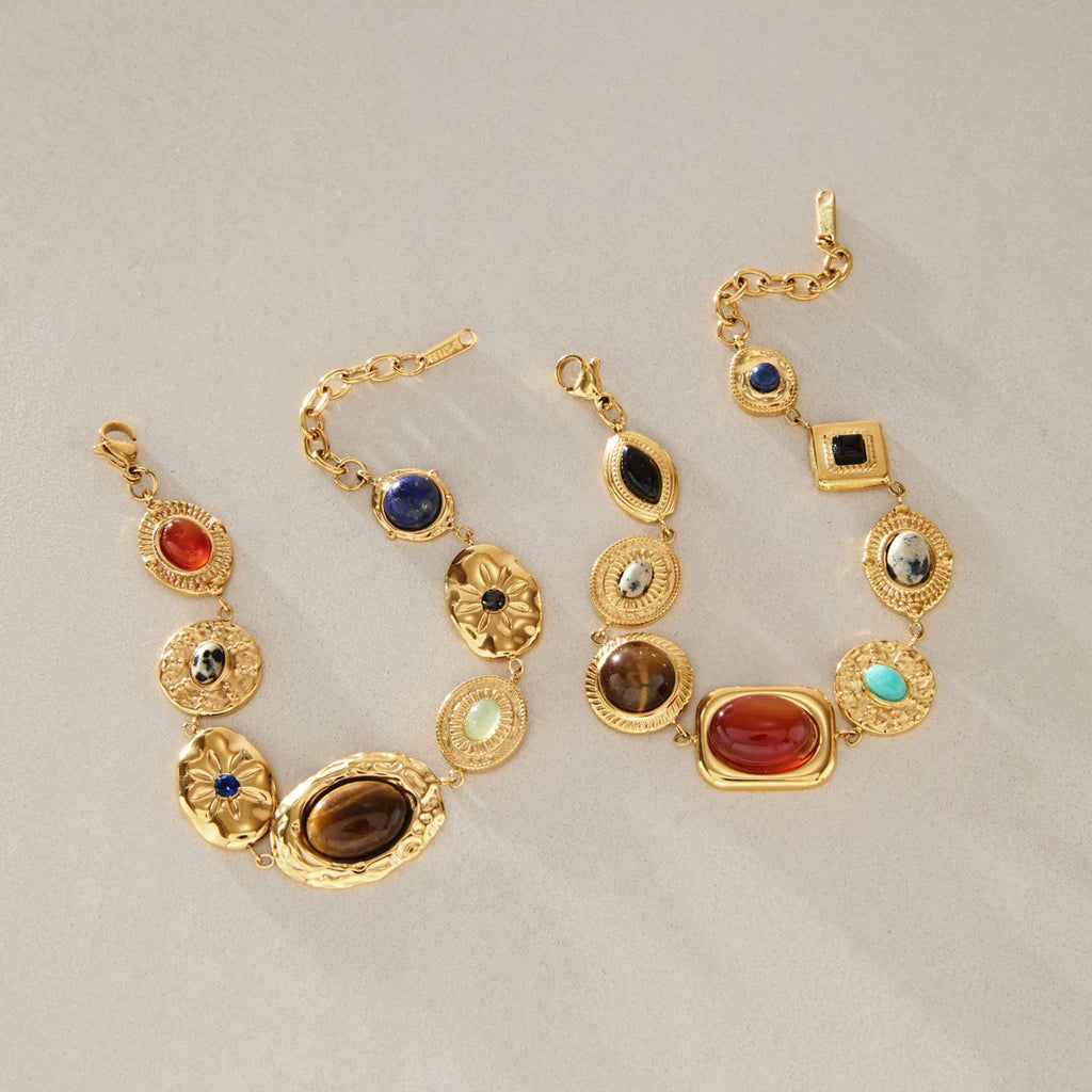 KIKA Vintage Mixed Natural Stone Bracelet For Women Waterproof 18K Gold PVD Plated Stainless Steel Bracelet Fashion Jewelry