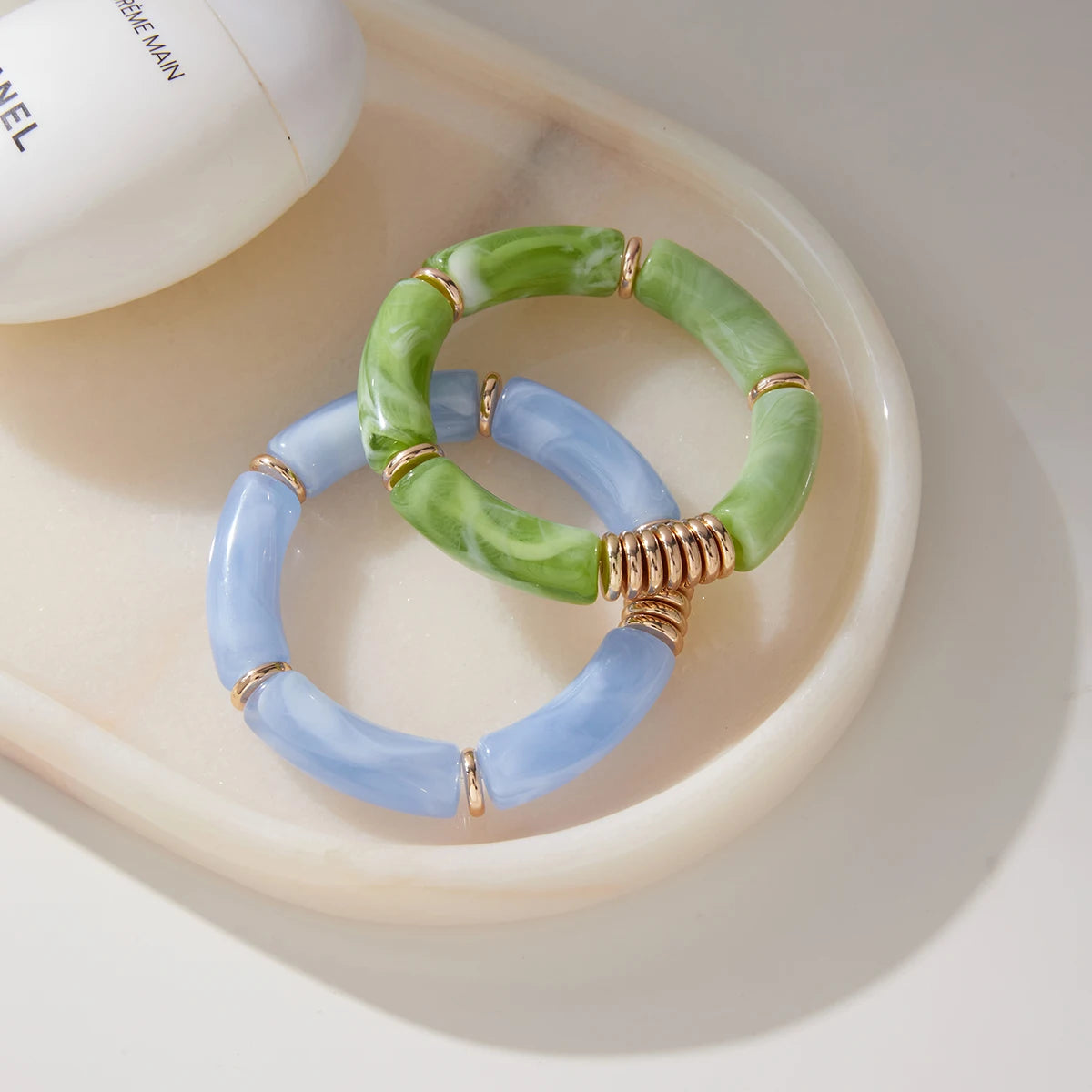 KIKA Gradient Resin Bangle Set PVD Plated Stainless Steel 316L Hypoallergenic Waterproof Bracelets