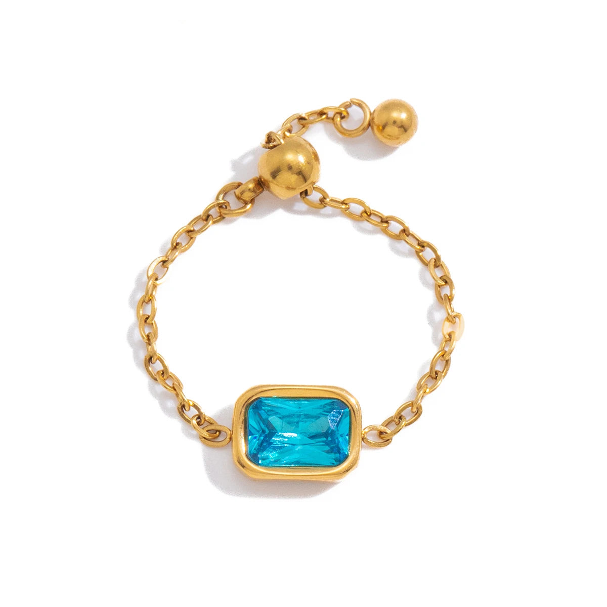 Geometric Colored Zircon Ring With Draw-Out Adjustable Design