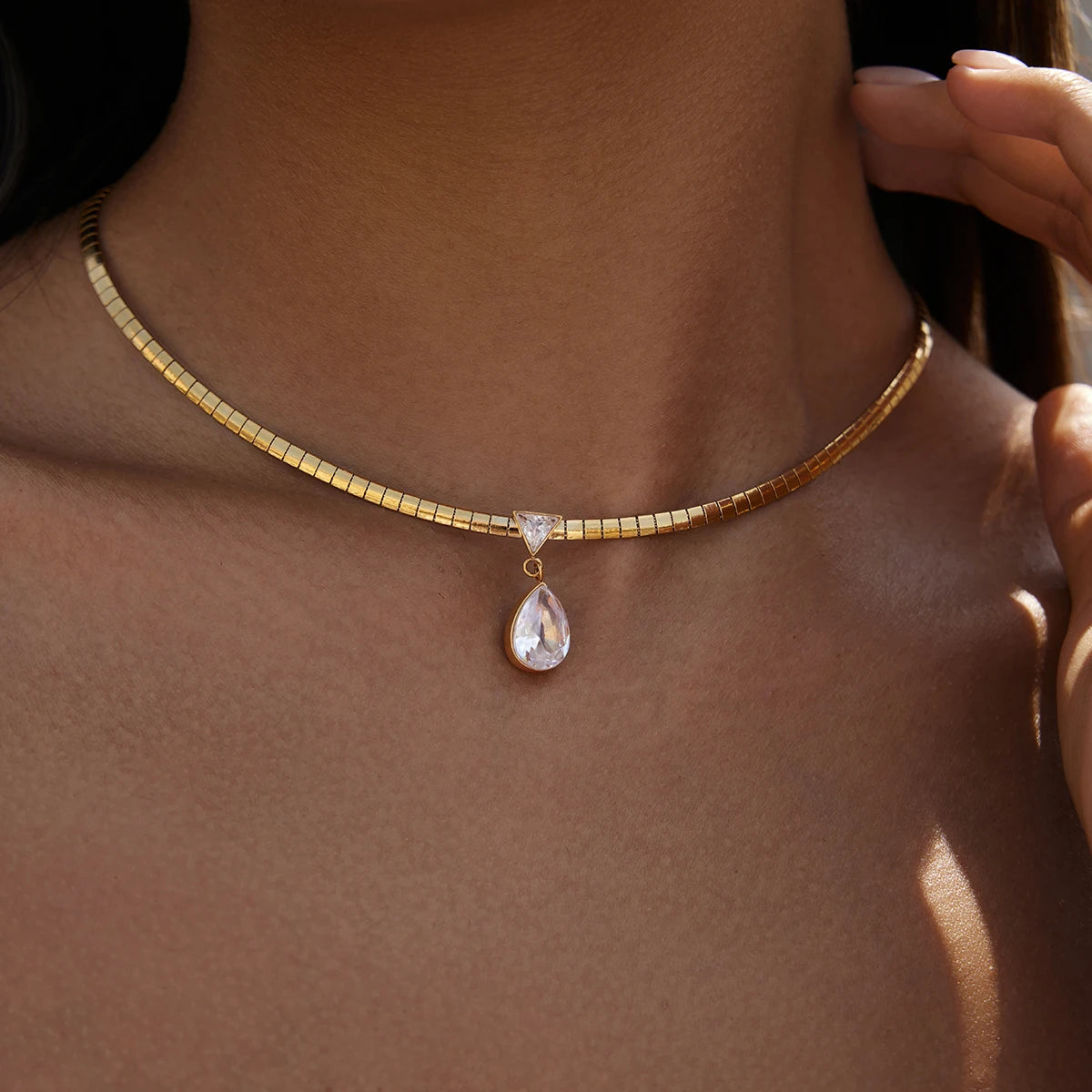 Kika Classic Geometric Zircon Pendant Necklace Minimalist 18K Gold Plated Stainless Steel 316L