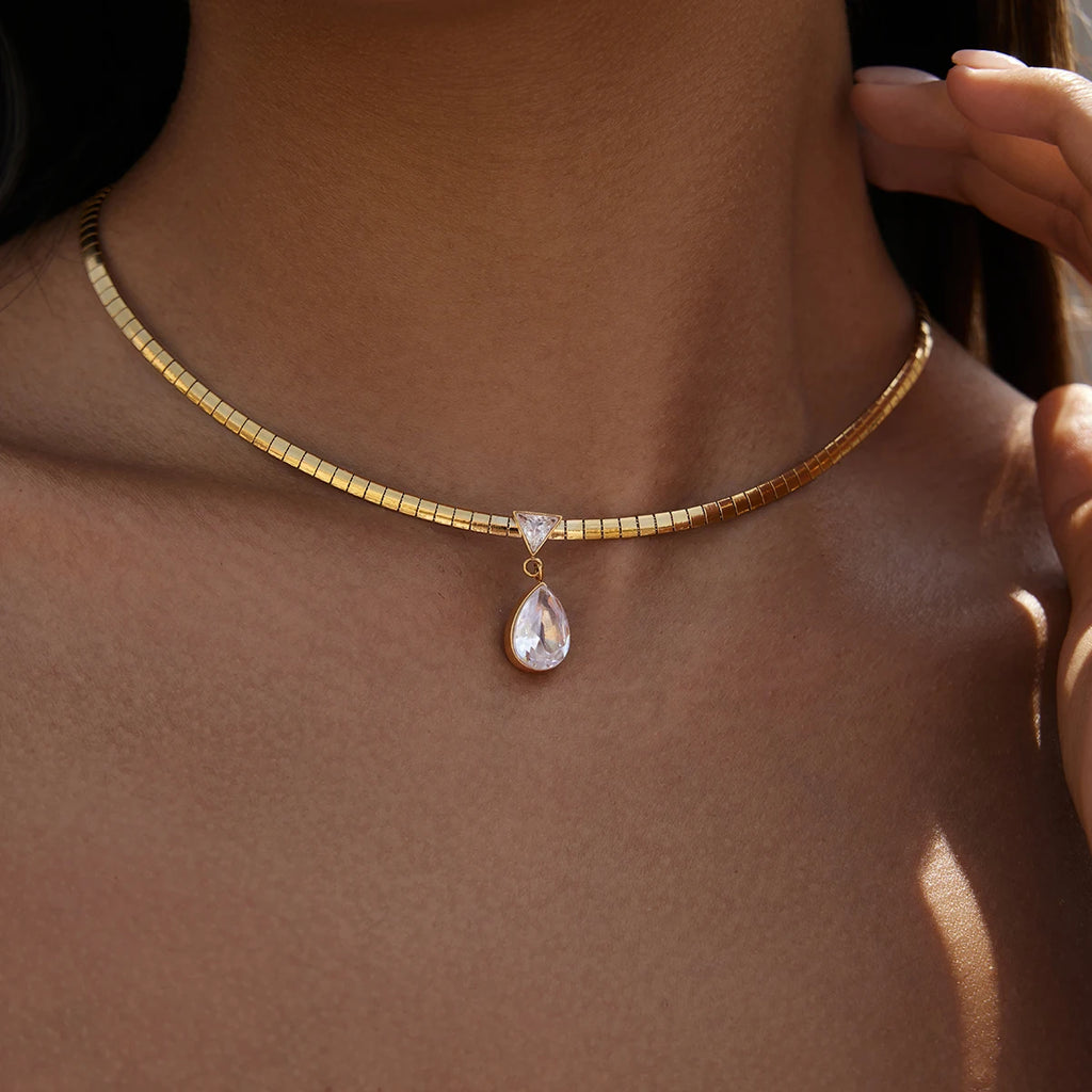 Kika Classic Geometric Zircon Pendant Necklace Minimalist 18K Gold Plated Stainless Steel 316L