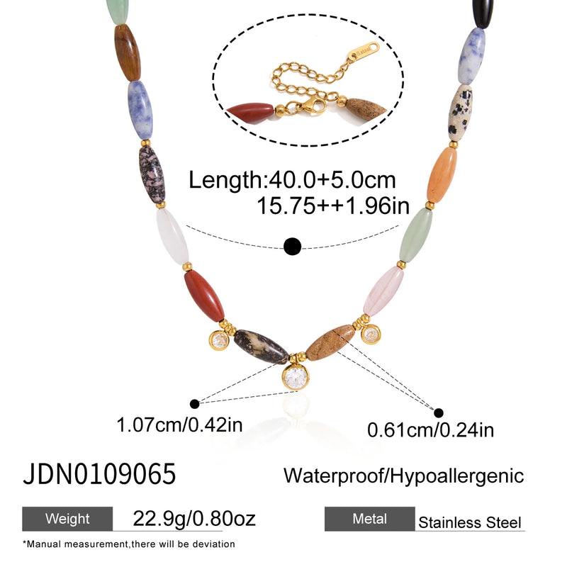 KIKA Round Water Drop Zircon Pendant Natural Stone Bead Necklace For Women Minimalist 18K Gold Plated Stainless Steel Necklace