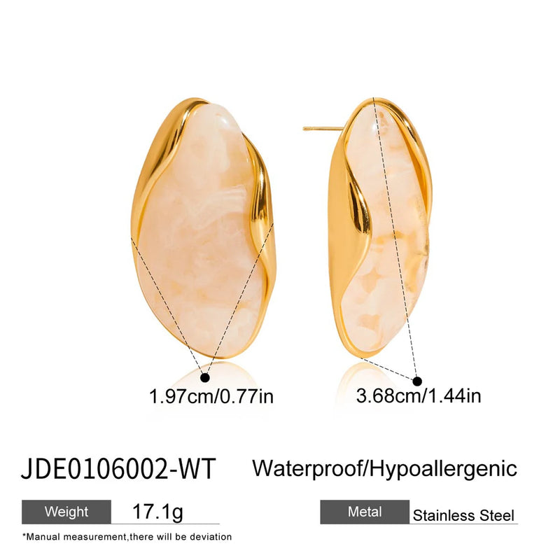 Kika Retro 18K Gold Color Plated Stainless Steel Irregular Resin Ear Studs