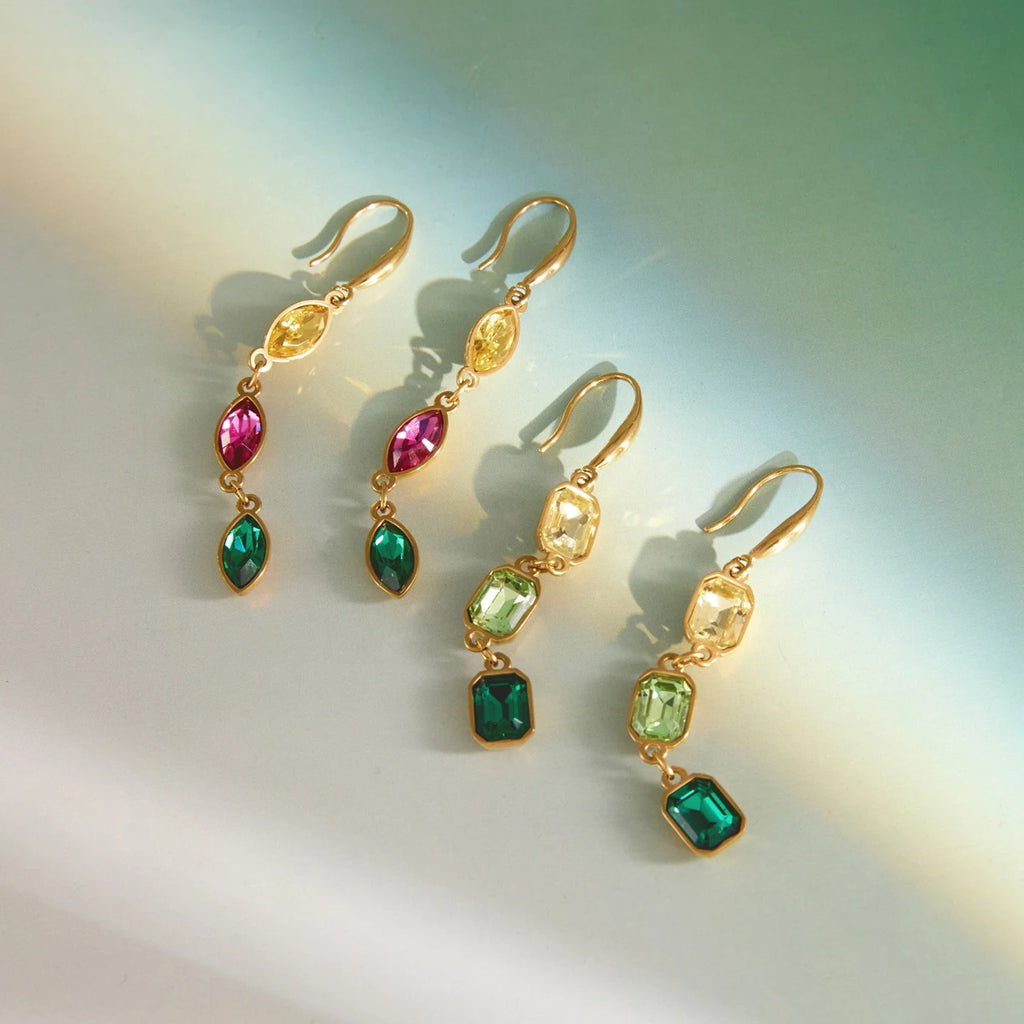 KIKA Multicolor Geometric Crystal Drop Earrings For Women 18K Gold PVD Plated Stainless Steel Earrings Fashion Jewelry Gift