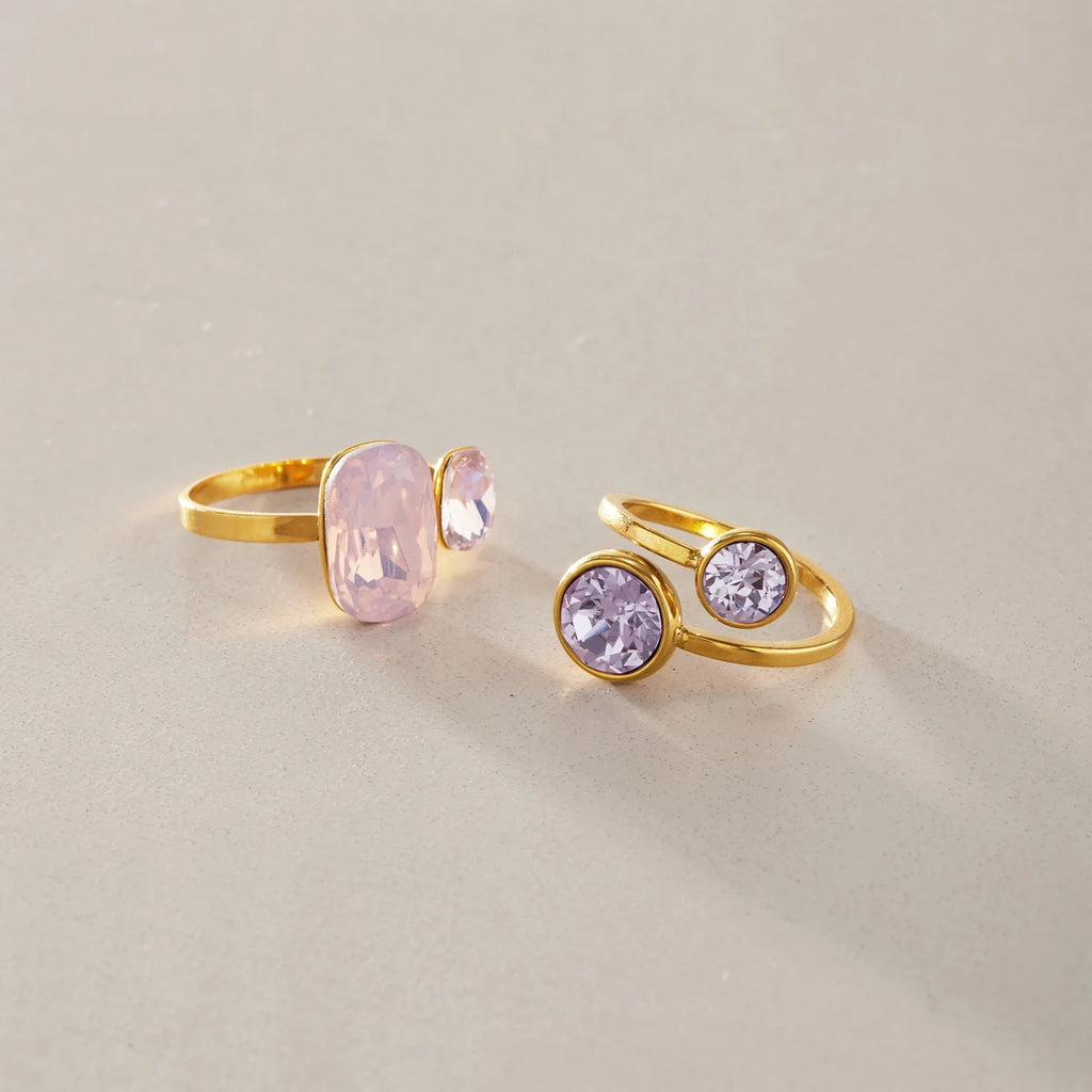 KIKA Elegant Geometric Glass Crystal Open Rings 18K Gold PVD Plated Stainless Steel316L