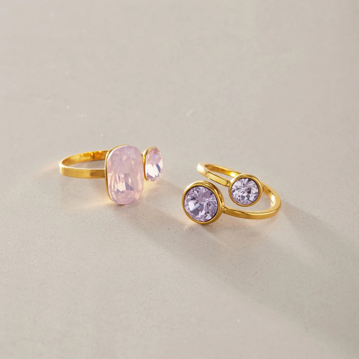 KIKA Elegant Geometric Glass Crystal Open Rings 18K Gold PVD Plated Stainless Steel316L