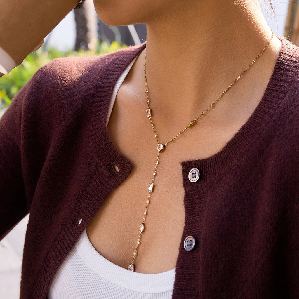 Kika Water Droplet Zircon Y-Shaped Chain O-Chain Necklace