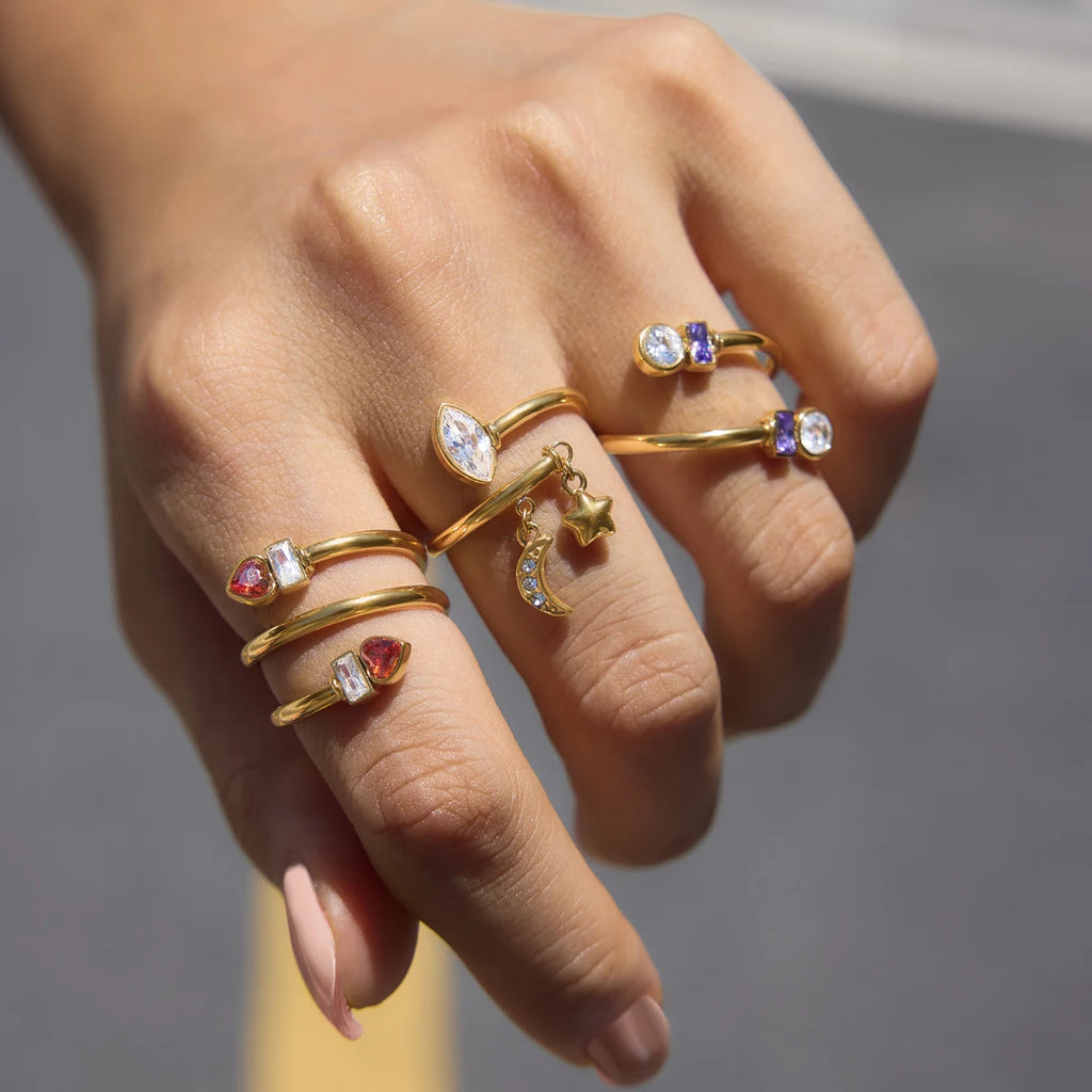 KIKA Delicate Zircon Rings PVD 18K Gold Plated Stainless Steel 316L