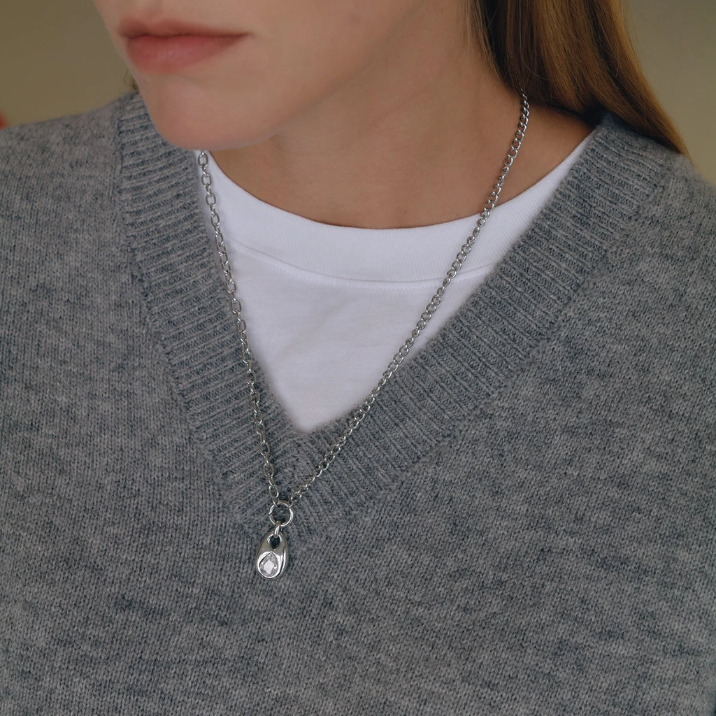 KIKA Classic Zircon Water Drop Pendant Y Shape Chain Necklace For Women Minimalist Stainless Steel Necklace Fashion Jewelry