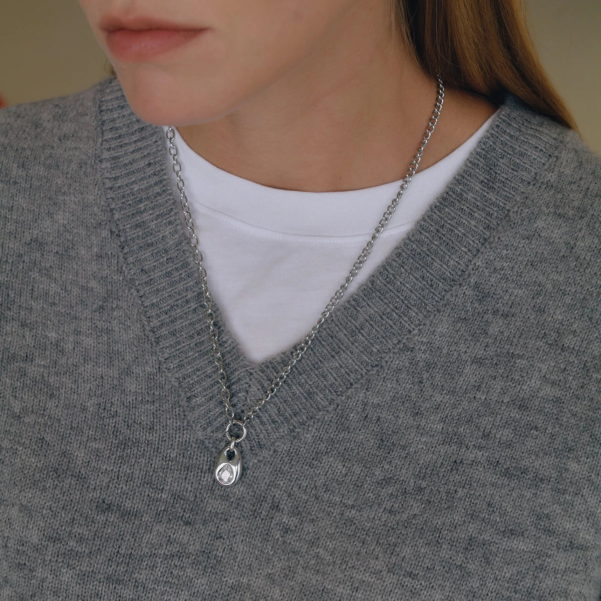 KIKA Classic Zircon Water Drop Pendant Y Shape Chain Necklace For Women Minimalist Stainless Steel Necklace Fashion Jewelry
