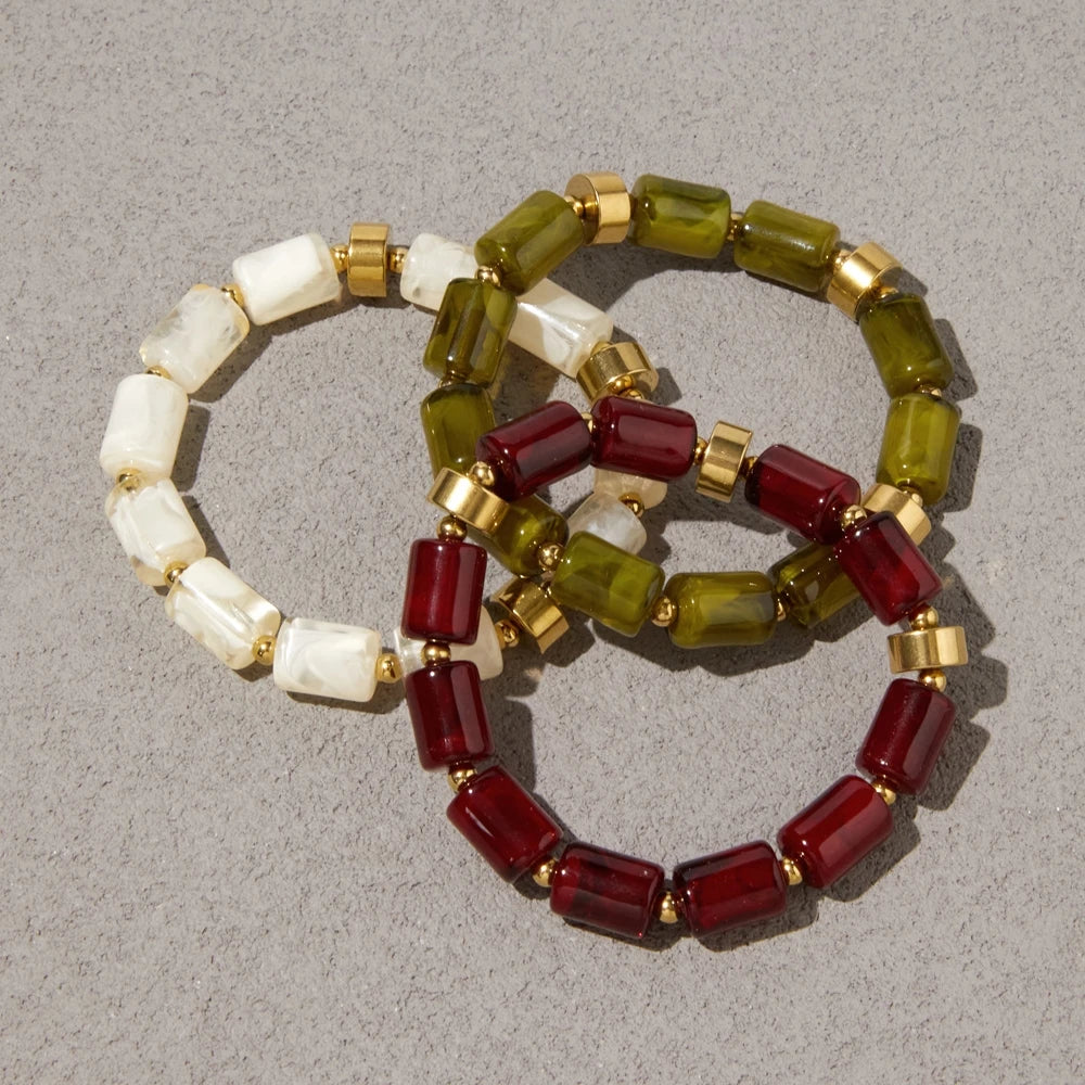 KIKA Vintage Elastic Resin Bracelet For Women Minimalist Gold Color CCB Plastic Beads Bracelet Autumn Winter Fashion Jewelry