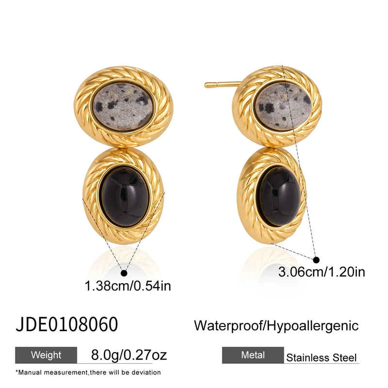 KIKA Mixed Color Natural Stone Earrings For Women Minimalist 18K Gold PVD Plated Stainless Steel Earrings Fashion Jewelry Gift