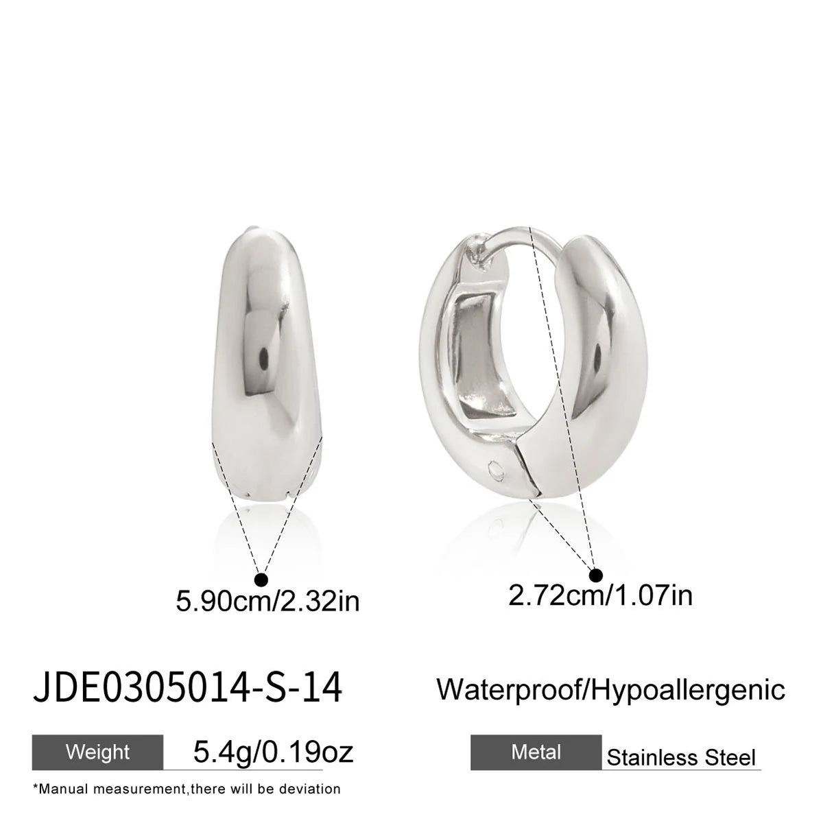 KIKA Simple Classic 18K Gold Color PVD Plated Stainless Steel 316L Chubby Earrings 12mm 14mm 18mm