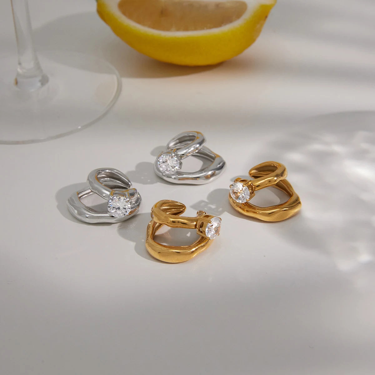 Kika Delicate Silver Gold Color White Zircon Double-Layer Hollow Ear Cuff