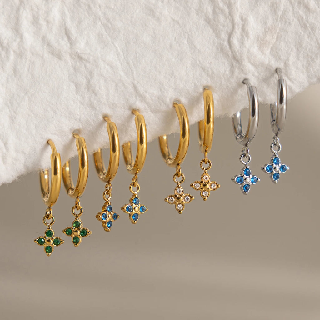 KIKA Lovely Zircon Flower Drop Earrings  PVD Plated Stainless Steel 316L