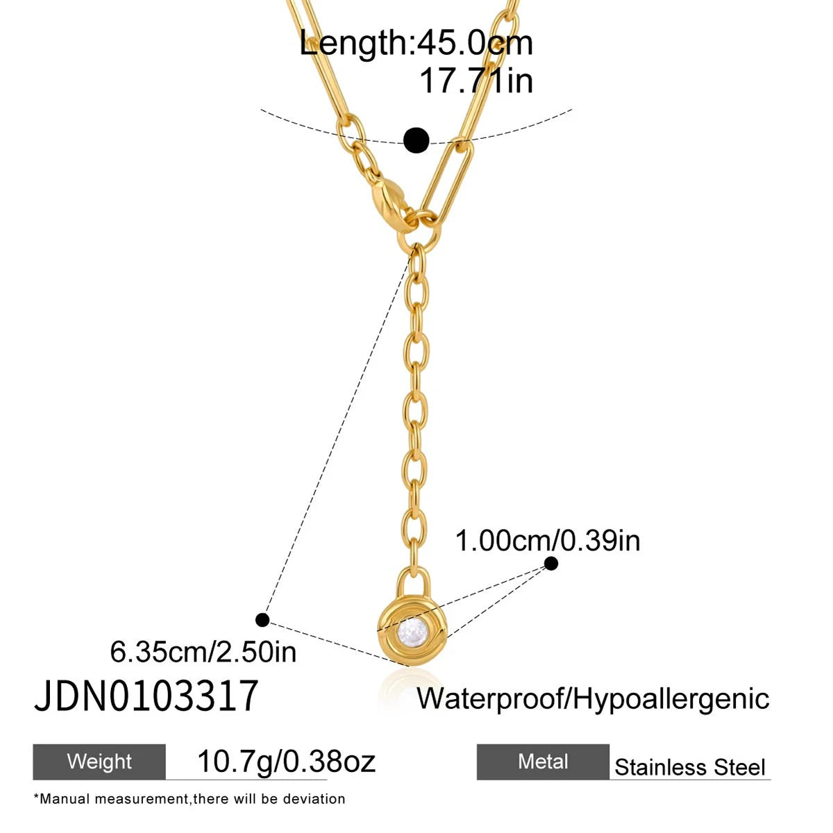 Kika Round Zircon Lock Pendant Y Shape Chain Necklace